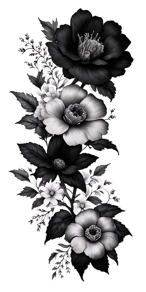floral and travel tattoo design idea