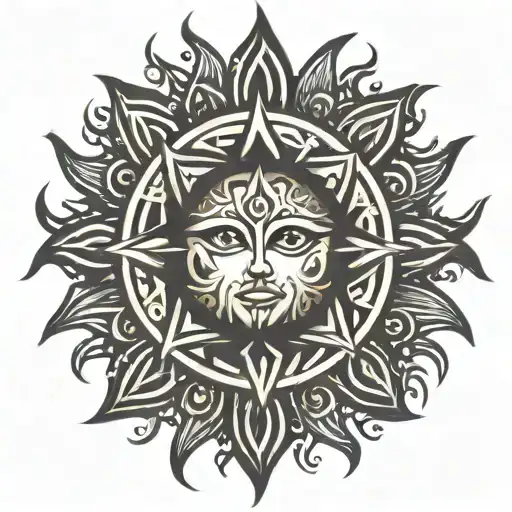 Tribal Divine Sun whit Fiery Aura tattoo design idea