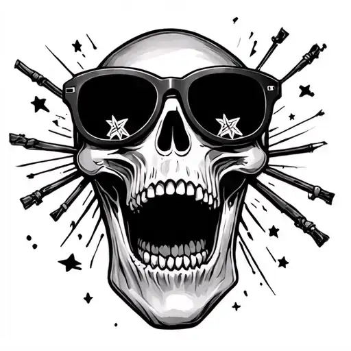 ghost skull look up with star sunglasses tattoo tattoo design idea