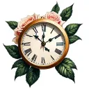 clock and rose tattoo design idea