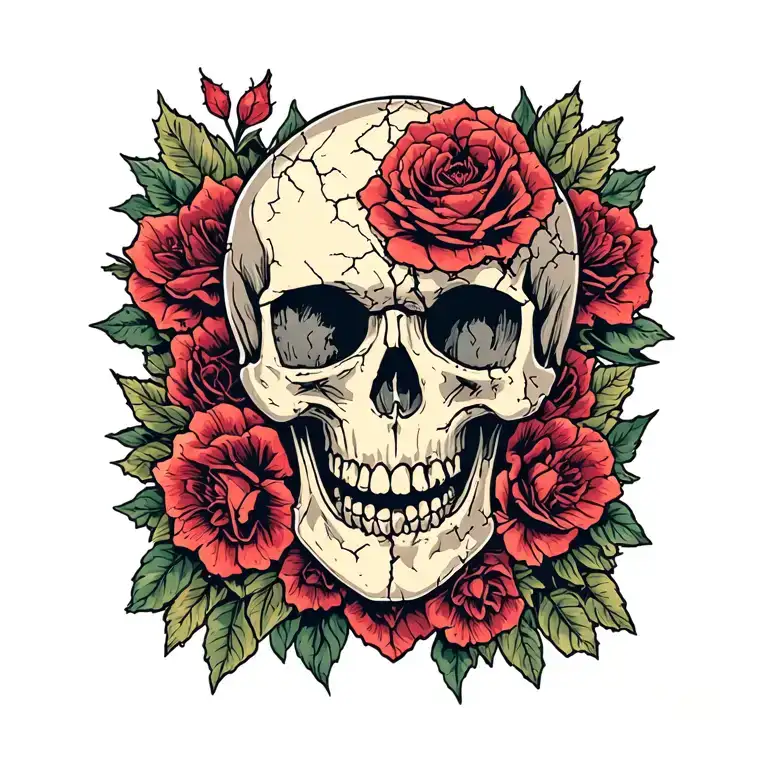 1. ** Skull in the center of the design ** - with a rough, slightly cracked 2. tattoo design idea