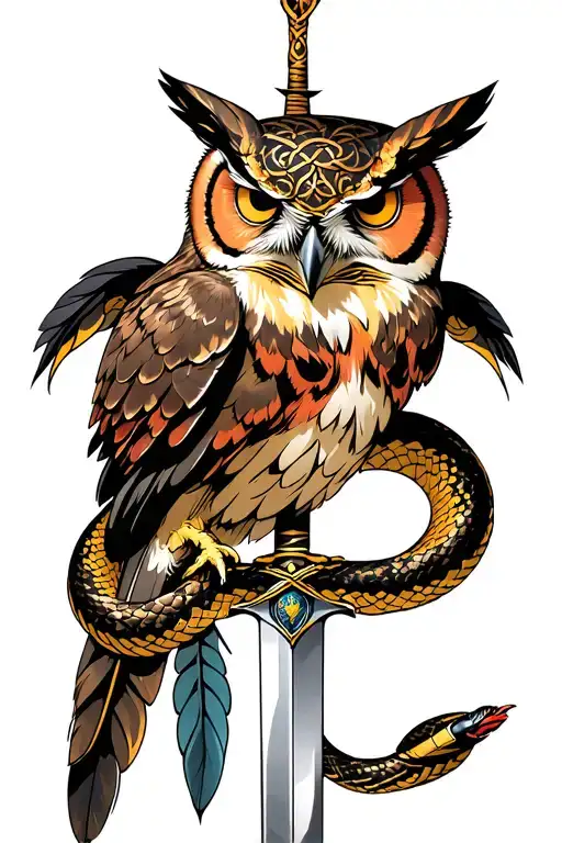 Celtic mysticism, Florida State Seminole spear with feather symbolism, Theta Chi snake & sword symbol, Twin peaks owl tattoo design idea
