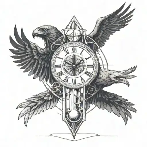 Chronos Kairos hourglass clock Eagle tattoo design idea