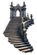 A majestic set of long, high stone stairs, each step weathered and ancient, leading up to the grand Asgard gate. The gat tattoo design idea