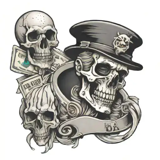 make a corpse with a phrase and a wad of cash tattoo design idea