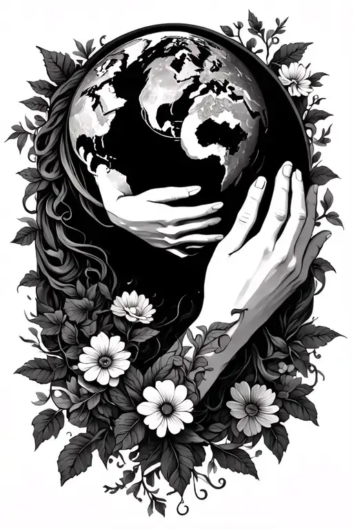 Goddess’s Hands Reaching Out with Flowers: The hands of a goddess reaching out or touching the earth, with vines or flow tattoo design idea