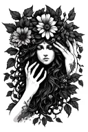 Goddess’s Hands Reaching Out with Flowers: The hands of a goddess reaching out or touching the earth, with vines or flow tattoo design idea