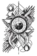 Geometrical gemini tattoo with ruling planet mercury, element of air, symbol of the twin tattoo design idea