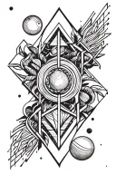 Geometrical gemini tattoo with ruling planet mercury, element of air, symbol of the twin tattoo design idea