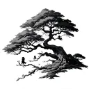 studio ghibli kodamas blowing in the wind on top of a tree tattoo design idea