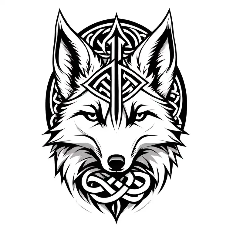 a Viking male fox with a jera rune and the Celtic knot tattoo design idea