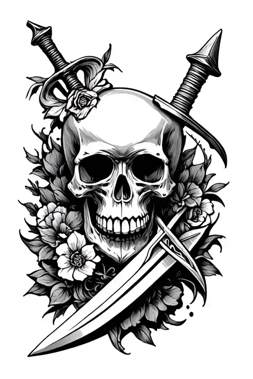 skull and dagger tattoo design idea