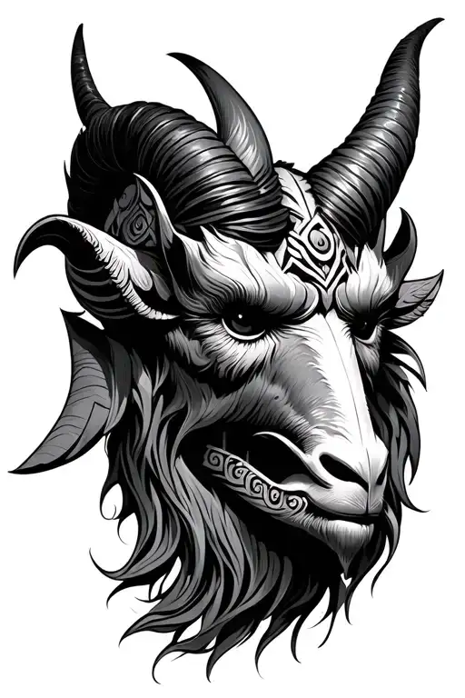oni mask goat horns tattoo design idea