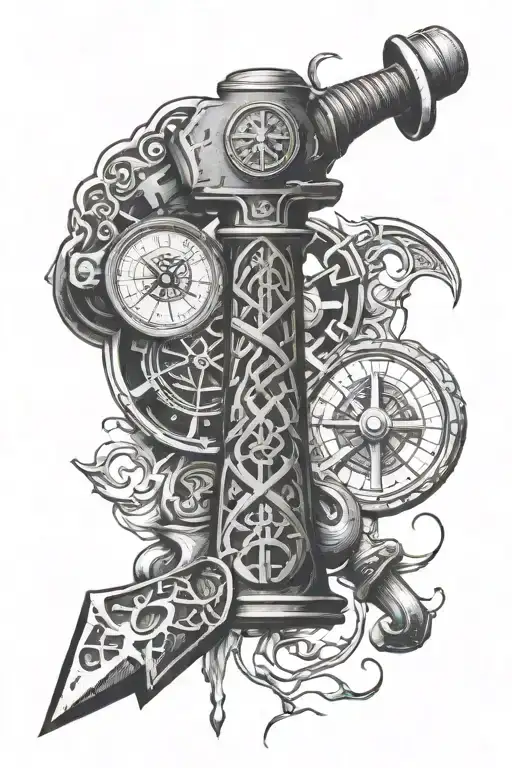 vegvisir forearm tattoo with thors hammer going onto hand tattoo design idea