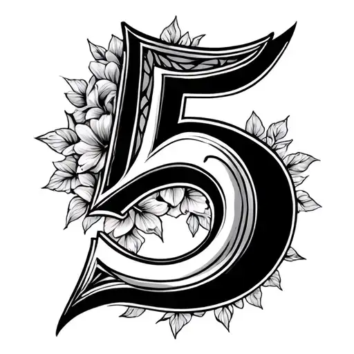 Number 5 with subtle taurus zodiac sign tattoo design idea