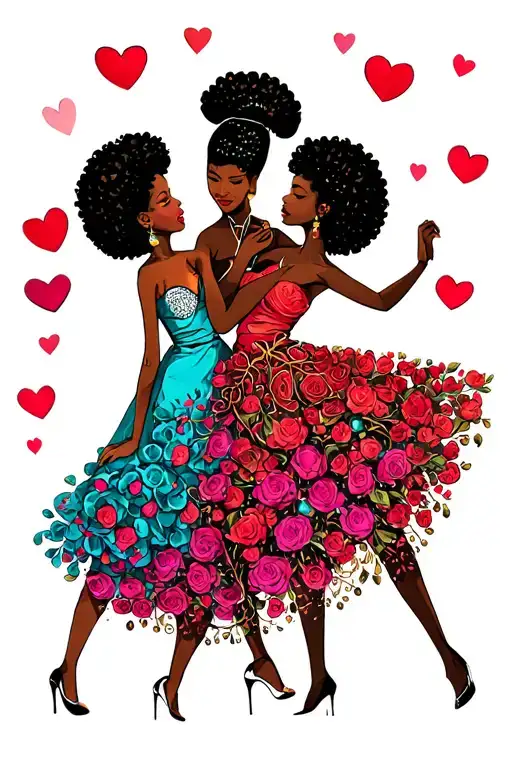 "AFRO PARTY VALENTINES DAY" AFRO PARTY pepole dancing together symbolizing tattoo design idea