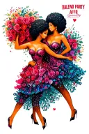 "AFRO PARTY VALENTINES DAY" AFRO PARTY pepole dancing together symbolizing tattoo design idea