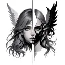 anime girl split face design angel and demon side tattoo design idea