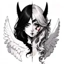 anime girl split face design angel and demon side tattoo design idea