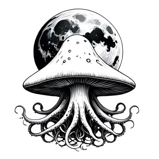 mushroom cthulu in a full moon tattoo design idea