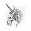  skull unicorn with celtic cross with the name Riley written inside it tattoo design idea