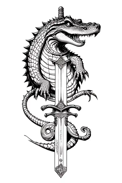 alligator samurai sword tattoo design idea