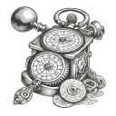 Embosser Machine & Stop Watch & Money tattoo design idea
