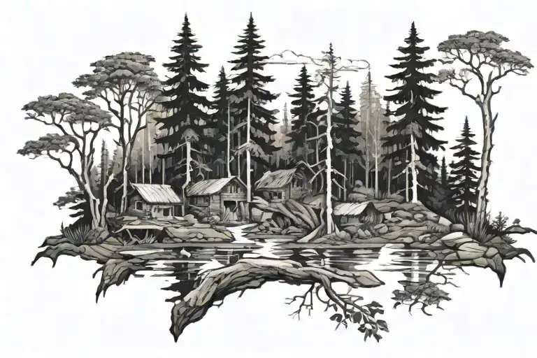 dark forest scene tattoo design idea