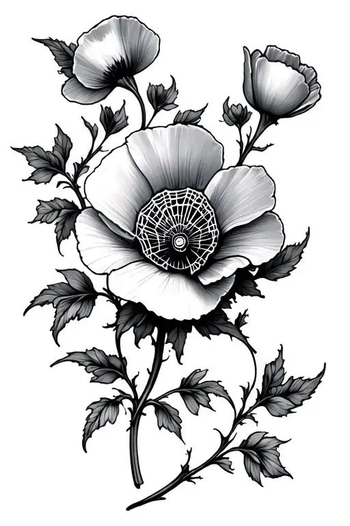 poppy vine and spiderweb tattoo no background tattoo design idea