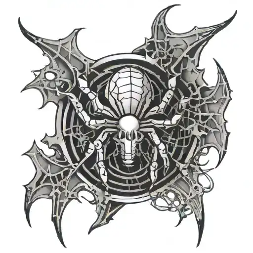 cyber sigilism spider with bats around it  tattoo design idea