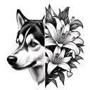 half husky half lily flower tattoo design idea