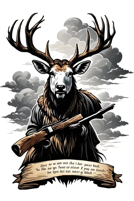 hunting scene with clouds and Bible verse tattoo design idea