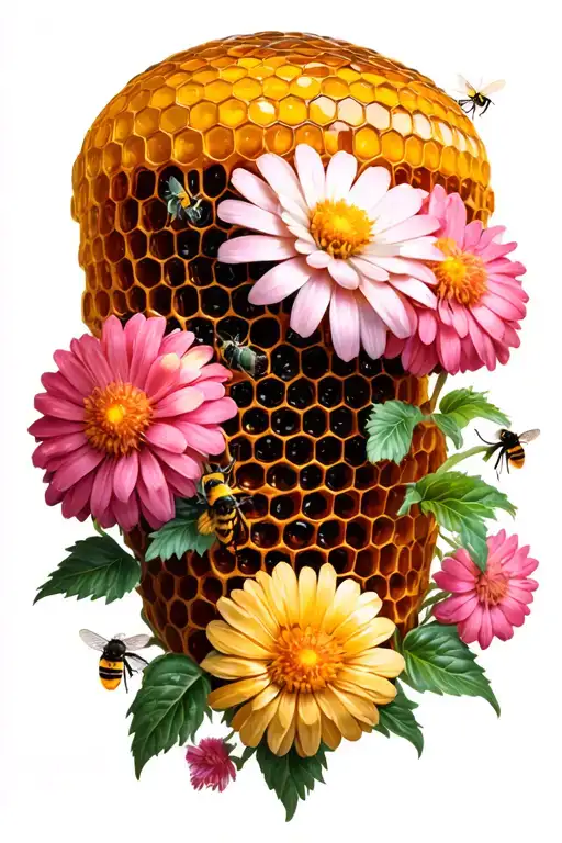 bee hive honey comb flowers bees tattoo design idea