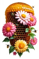 bee hive honey comb flowers bees tattoo design idea