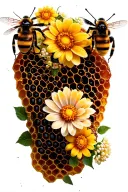 bee hive honey comb flowers bees tattoo design idea