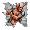 Deadpool breaking through wall tattoo design idea