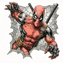 Deadpool breaking through wall tattoo design idea