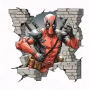 Deadpool breaking through wall tattoo design idea