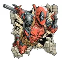 Deadpool breaking through wall tattoo design idea