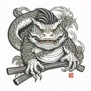 kappa Omini logo, make the people as realistic, and make them samurai wilding katanas tattoo design idea