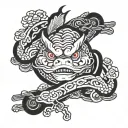kappa Omini logo, make the people as realistic, and make them samurai wilding katanas tattoo design idea