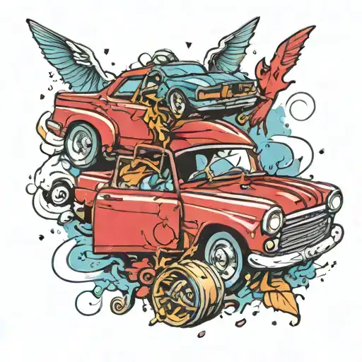 car crash tattoo design idea