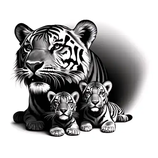 3 tiger cubs under mom tiger head tattoo design idea