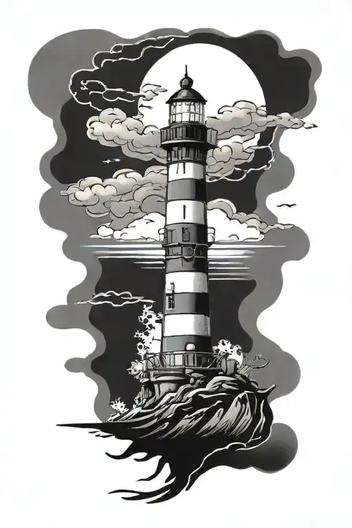 lighthouse against the backdrop of a storm tattoo design idea