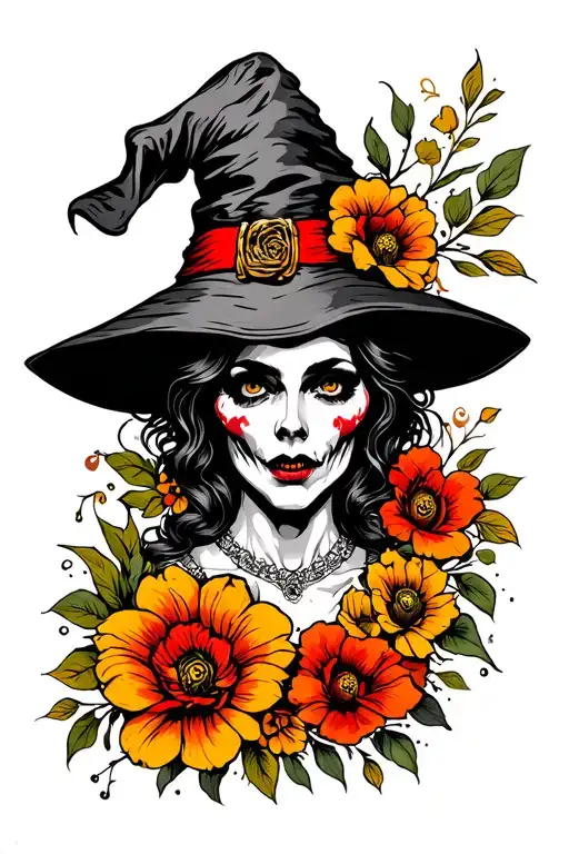 Torso flash tattoos, american traditional old school. Great depression witch hunting style. Reds, blacks, yellow, orange tattoo design idea