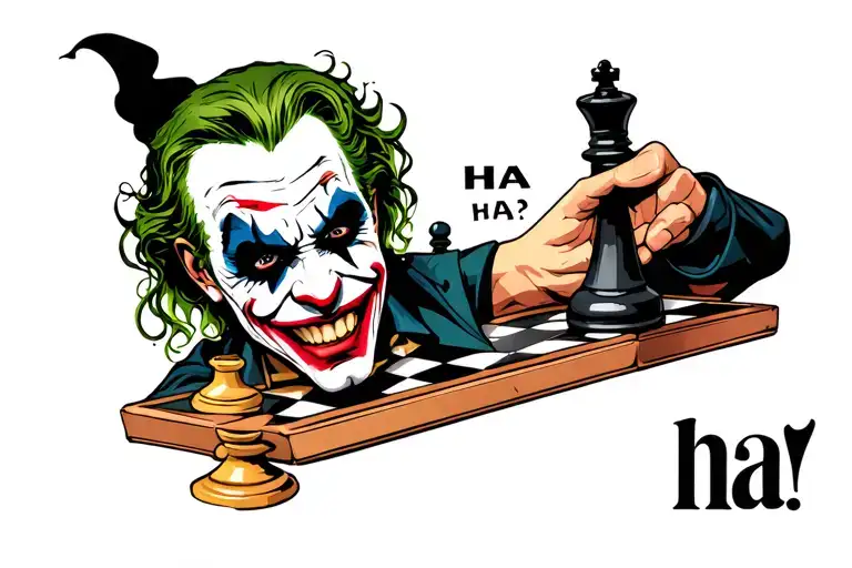 checkmate with joker laugh "ha ha" background symbolizing tattoo design idea