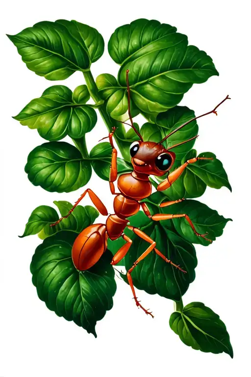 tiny ant climbing narrow bean plant growing tattoo design idea