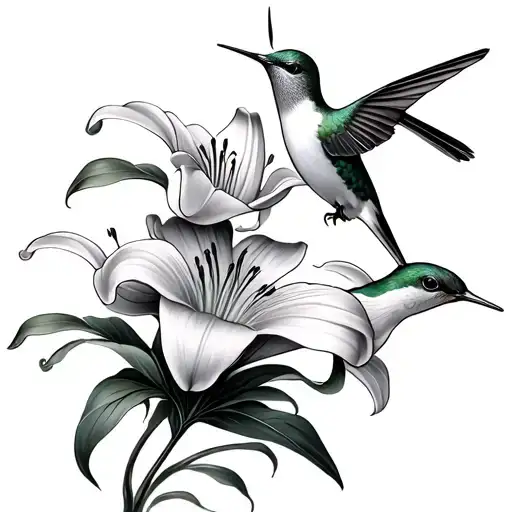 Lily And Hummingbird tattoo design idea