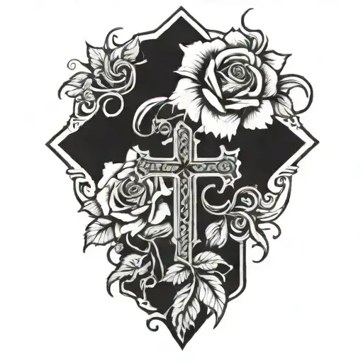 rose cross tattoo design idea