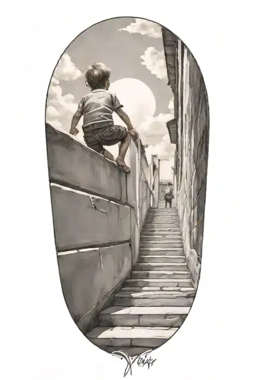 stairs to heaven with little boy tattoo design idea